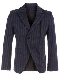 Мужской темно-синий двубортный пиджак в вертикальную полоску от Ann Demeulemeester
