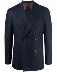 Мужской темно-синий двубортный пиджак в вертикальную полоску от Barba