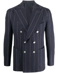 Мужской темно-синий двубортный пиджак в вертикальную полоску от Barba