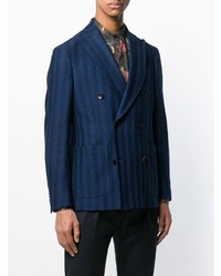 Мужской темно-синий двубортный пиджак в вертикальную полоску от Etro