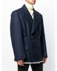 Мужской темно-синий двубортный пиджак в вертикальную полоску от Maison Margiela