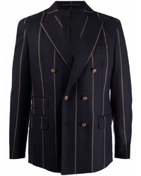 Мужской темно-синий двубортный пиджак в вертикальную полоску от Eleventy