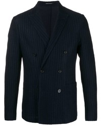 Мужской темно-синий двубортный пиджак в вертикальную полоску от Emporio Armani