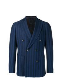Мужской темно-синий двубортный пиджак в вертикальную полоску от Etro
