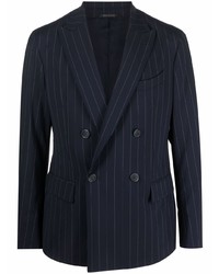 Мужской темно-синий двубортный пиджак в вертикальную полоску от Giorgio Armani