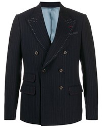 Мужской темно-синий двубортный пиджак в вертикальную полоску от Gucci