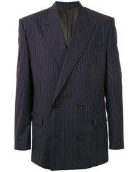 Мужской темно-синий двубортный пиджак в вертикальную полоску от Juun.J