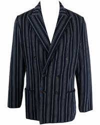 Мужской темно-синий двубортный пиджак в вертикальную полоску от Lardini