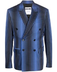 Мужской темно-синий двубортный пиджак в вертикальную полоску от Moschino