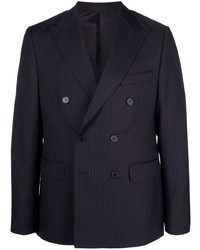 Мужской темно-синий двубортный пиджак в вертикальную полоску от Officine Generale