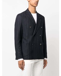 Мужской темно-синий двубортный пиджак в вертикальную полоску от Lardini