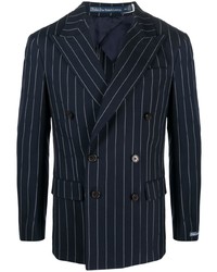 Мужской темно-синий двубортный пиджак в вертикальную полоску от Polo Ralph Lauren