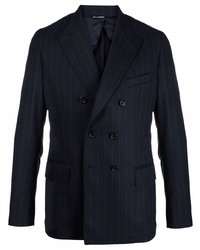 Мужской темно-синий двубортный пиджак в вертикальную полоску от Reveres 1949