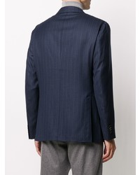 Мужской темно-синий двубортный пиджак в вертикальную полоску от Caruso