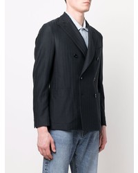 Мужской темно-синий двубортный пиджак в вертикальную полоску от Boglioli