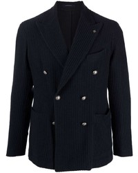 Мужской темно-синий двубортный пиджак в вертикальную полоску от Tagliatore