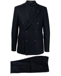 Мужской темно-синий двубортный пиджак в вертикальную полоску от Tagliatore