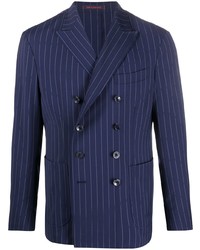 Мужской темно-синий двубортный пиджак в вертикальную полоску от The Gigi