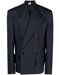 Мужской темно-синий двубортный пиджак в вертикальную полоску от Vetements