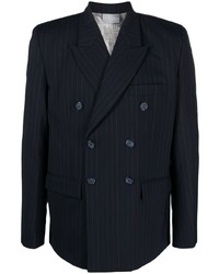 Мужской темно-синий двубортный пиджак в вертикальную полоску от VTMNTS
