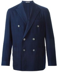 Мужской темно-синий двубортный пиджак в клетку от Boglioli