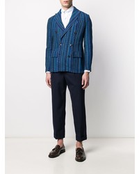 Мужской темно-синий двубортный пиджак в клетку от Etro