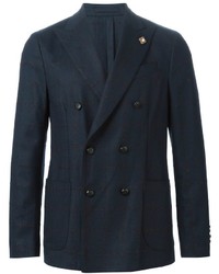 Мужской темно-синий двубортный пиджак в клетку от Lardini