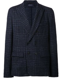 Мужской темно-синий двубортный пиджак в шотландскую клетку от Capobianco