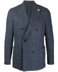 Мужской темно-синий двубортный пиджак в шотландскую клетку от Lardini