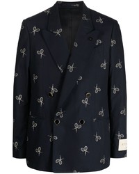 Мужской темно-синий двубортный пиджак с принтом от Lardini