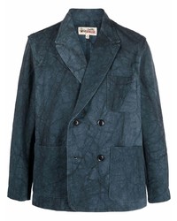 Мужской темно-синий двубортный пиджак с принтом от Stussy