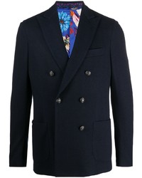 Темно-синий двубортный пиджак с узором "в ёлочку"
