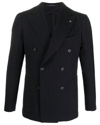 Мужской темно-синий двубортный пиджак с узором "в ёлочку" от Tagliatore