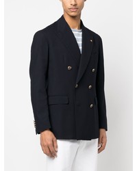 Мужской темно-синий двубортный пиджак с цветочным принтом от Tagliatore