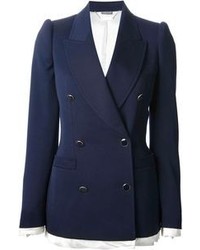 Женский темно-синий двубортный пиджак от Alexander McQueen