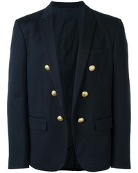 Мужской темно-синий двубортный пиджак от Balmain