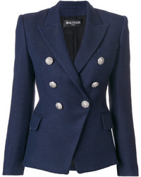 Женский темно-синий двубортный пиджак от Balmain