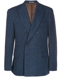 Мужской темно-синий двубортный пиджак от Brunello Cucinelli