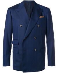 Мужской темно-синий двубортный пиджак от Caruso