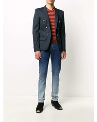 Мужской темно-синий двубортный пиджак от Balmain