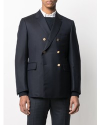 Мужской темно-синий двубортный пиджак от Thom Browne