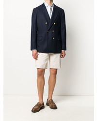 Мужской темно-синий двубортный пиджак от Brunello Cucinelli