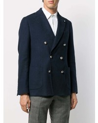 Мужской темно-синий двубортный пиджак от Lardini
