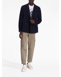 Мужской темно-синий двубортный пиджак от BOSS