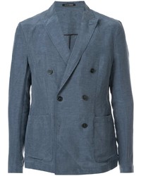 Мужской темно-синий двубортный пиджак от Emporio Armani