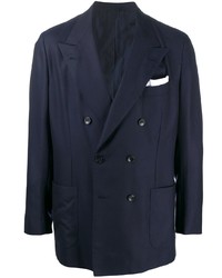 Мужской темно-синий двубортный пиджак от Kiton