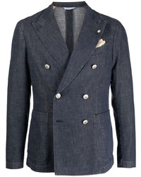 Мужской темно-синий двубортный пиджак от Manuel Ritz