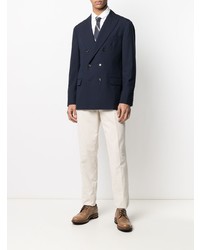 Мужской темно-синий двубортный пиджак от Brunello Cucinelli