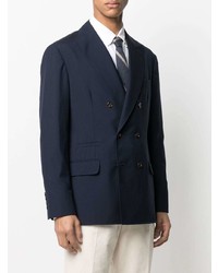Мужской темно-синий двубортный пиджак от Brunello Cucinelli