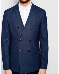 Мужской темно-синий двубортный пиджак от Selected